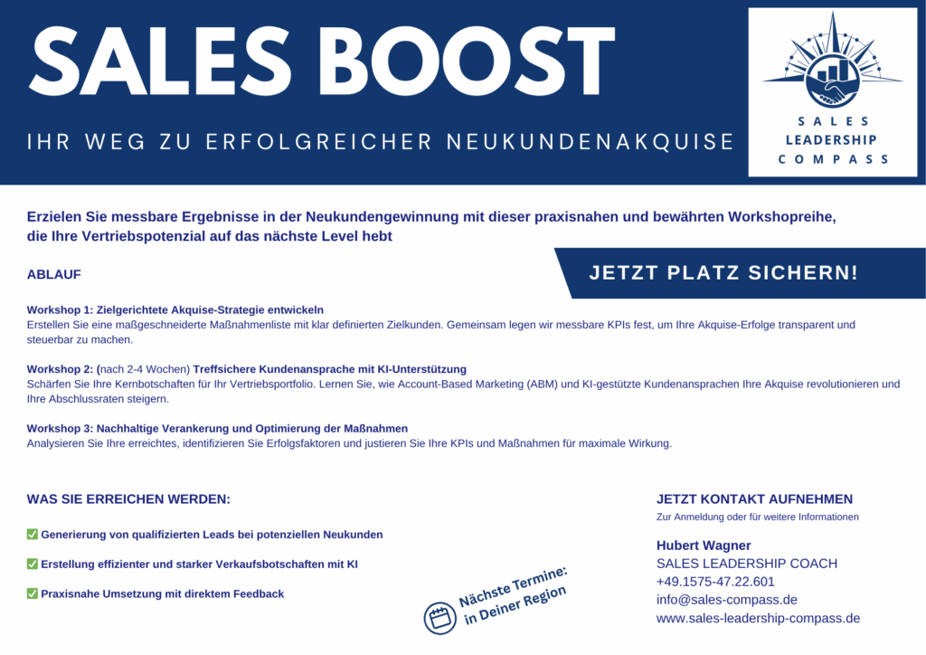 Sales Boost Workshopreihe - Dein Weg zu erfolgreicher Neukundenakquise Sales Boost Workshop Onepager