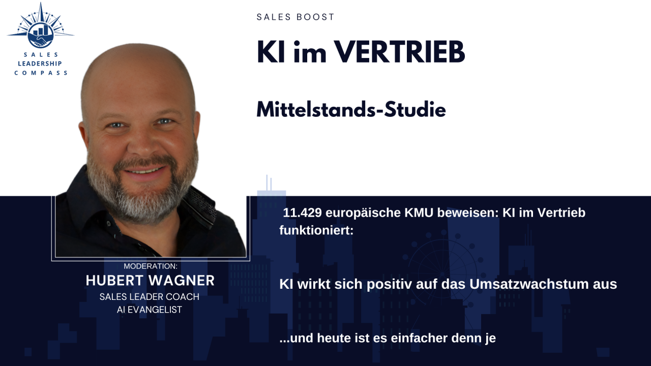 Foto von Hubert Wagner und Logo Sales Leadership Compass- Titel: KI im Vertrieb Mittelstands-Studie