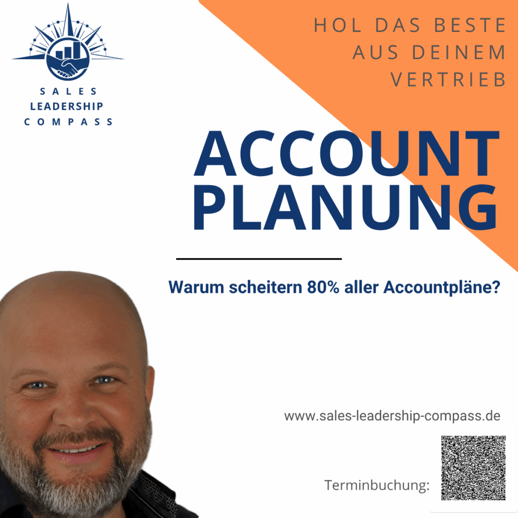 Warum scheitern 80% aller Accountpläne in der Schublade? Foto mit Firmenlogo Sales-Leadership-Compass und Titel: Account Planung - warum scheitern 80% aller Accountpläne